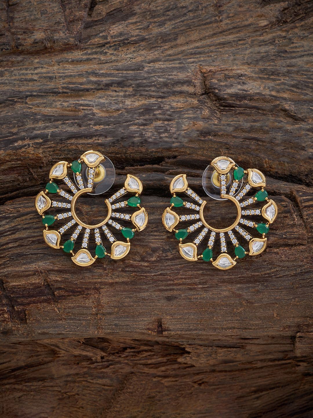 

Kushal's Fashion Jewellery Kundan Oval Studs, Green