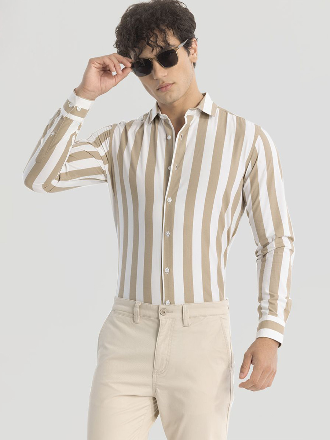 

Snitch Men Smart Slim Fit Opaque Striped Casual Shirt, White
