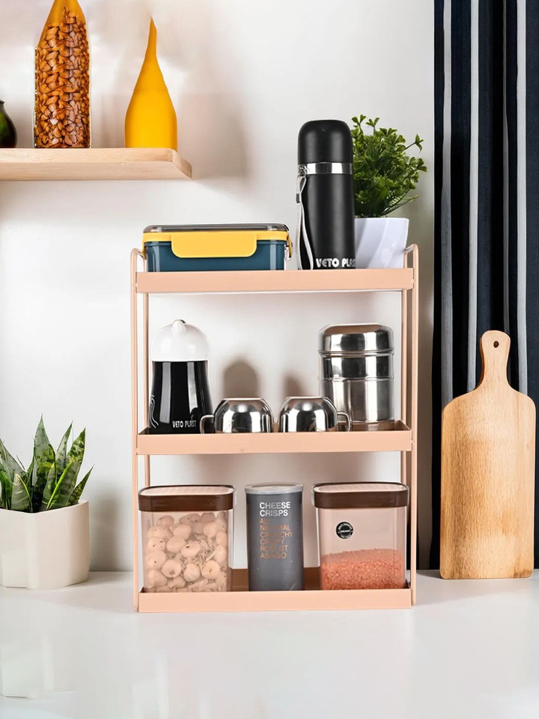 

Kuber Industries Peach-Color 3-Tired Metal Storage Rack