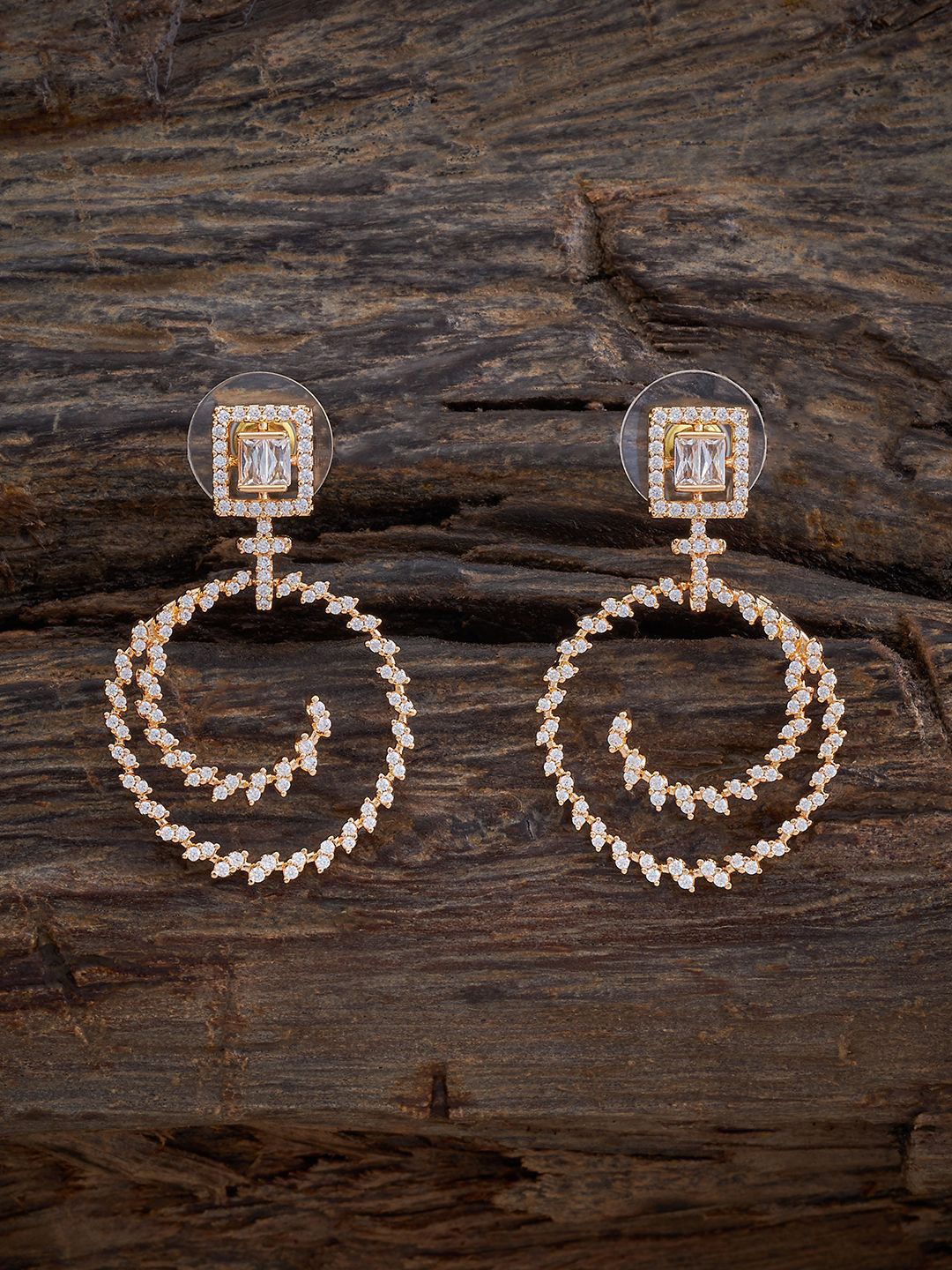 

Kushal's Fashion Jewellery Gold Plated Cubic Zirconia Studded Circular Drop Earrings, White