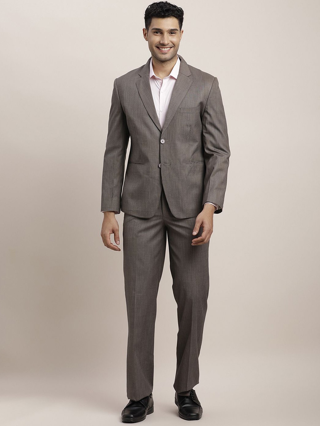 

Turtle Men Self-Design Pure Cotton Single-Breasted Two-Piece Suit, Brown