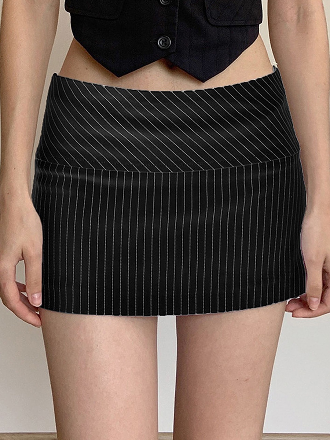 

LULU & SKY Striped A-Line Mini Skirts, Black
