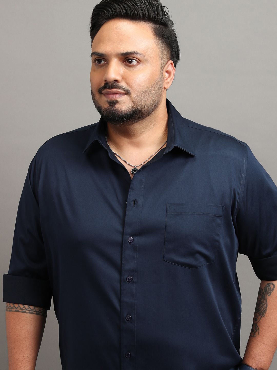 

Highlander Men Plus Size Regular Fit Satin Shirt, Navy blue