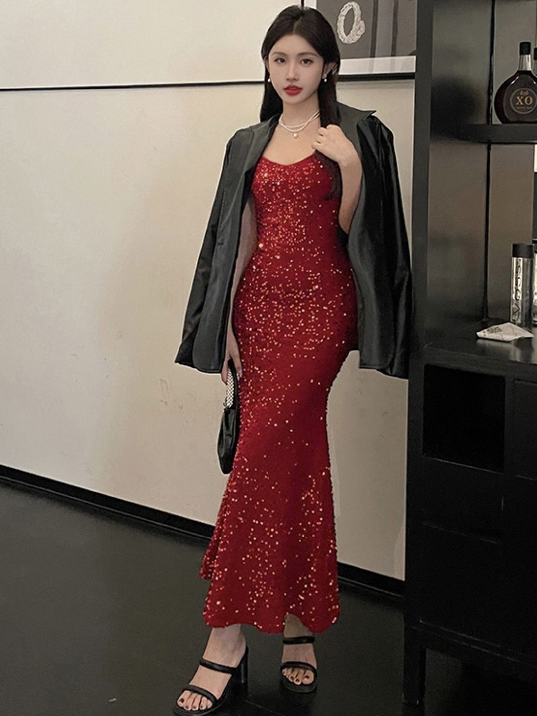 

KPOP Solid A-Line Sleeveless Maxi Dress, Red