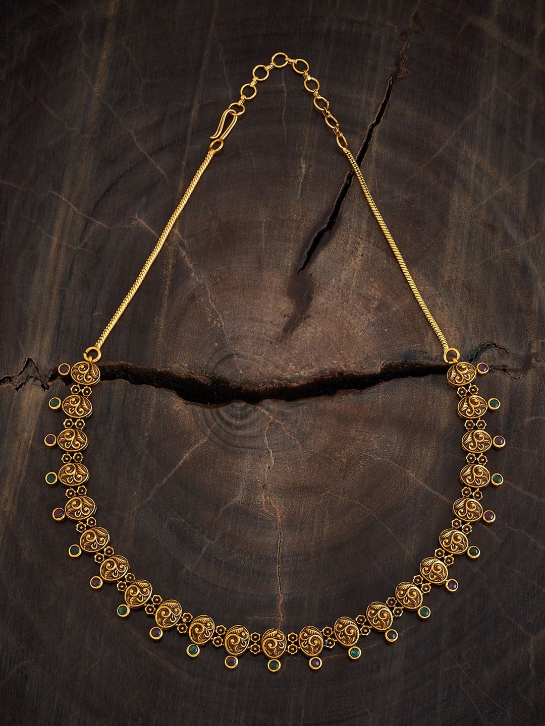 

Kushal's Fashion Jewellery Gold-Plated Stone Studded Antique Necklace