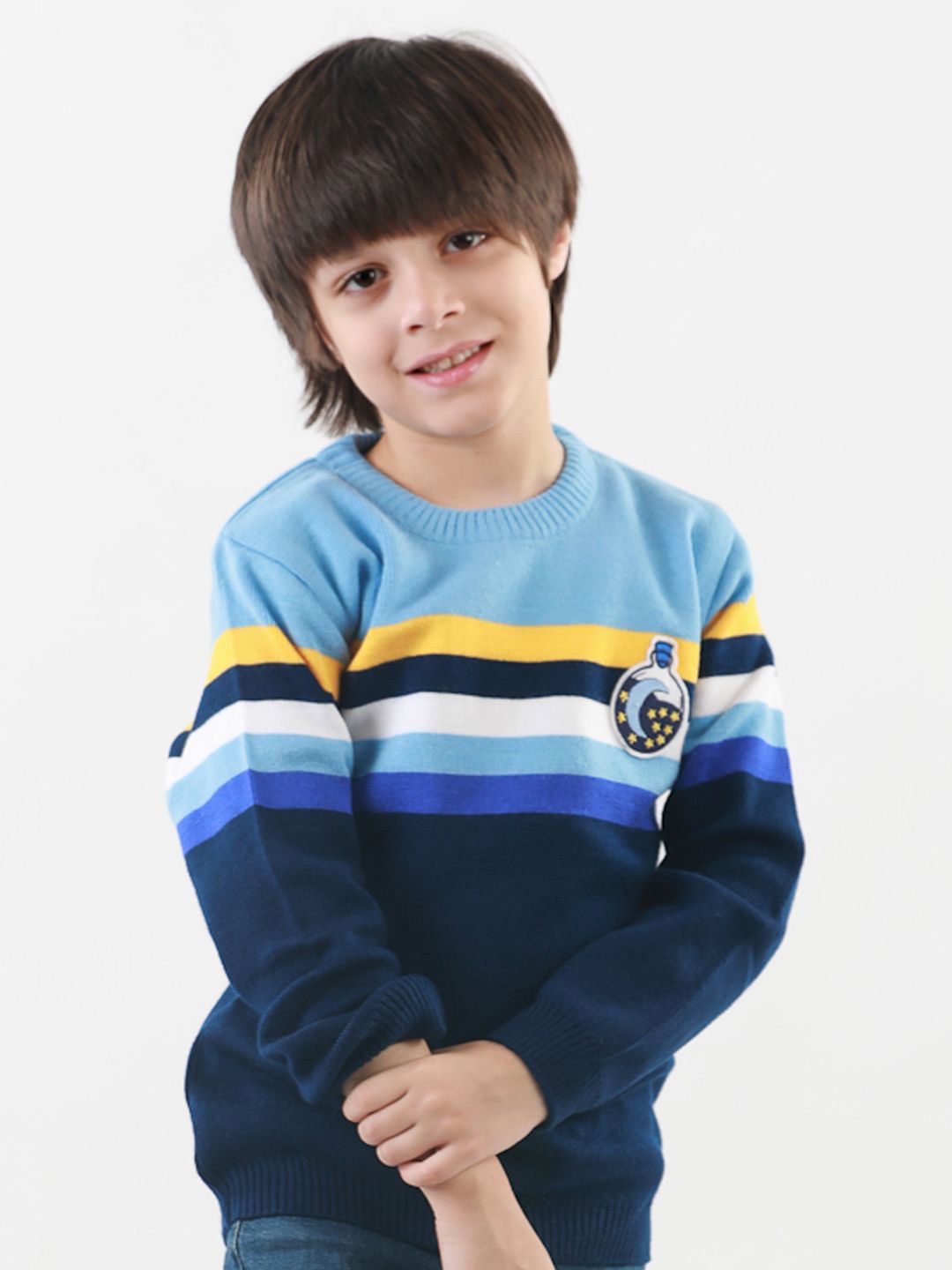 

KNITCO Kids Striped Round Neck Pullover, Blue