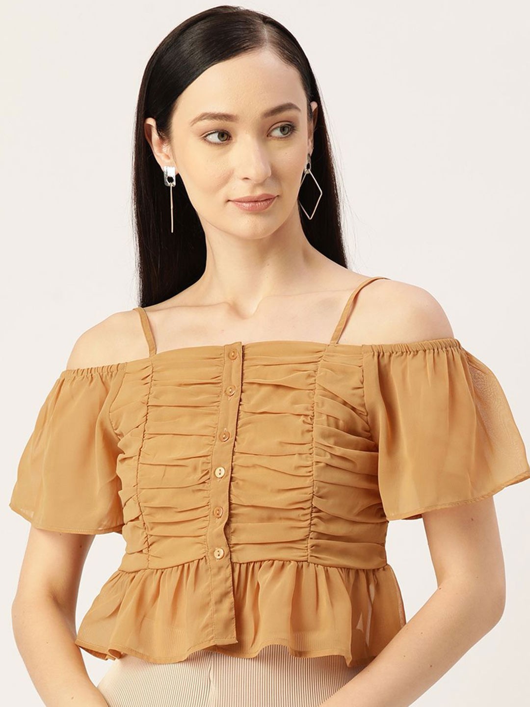 

KPOP Women Solid Shoulder Straps Top, Khaki