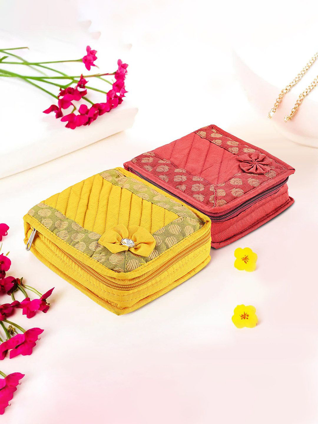 

Kuber Industries Yellow & Maroon 2 Pieces Printed Jewellery Organisers
