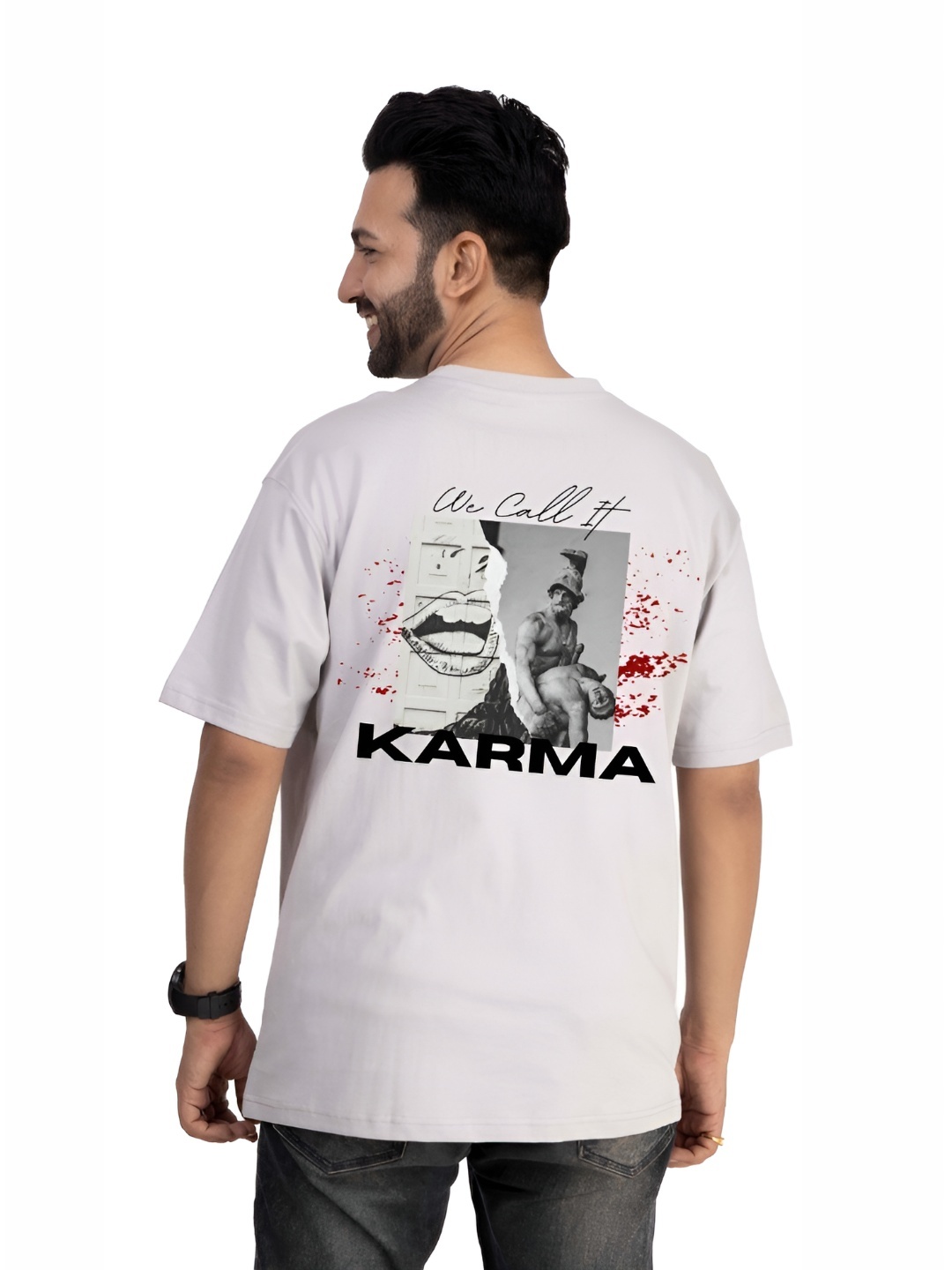 

TBS- THE BARGAIN STREET Men Bio Finish Graphic Printed Round Neck Cotton Oversized T-shirt, Grey