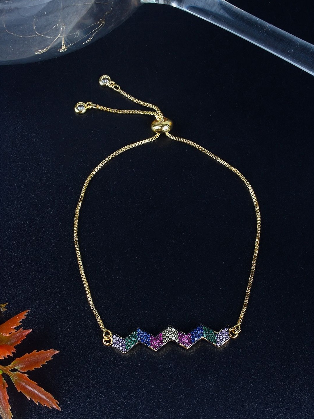 

KPOP Gold-Plated Enamelled Stone Studded Charm Bracelet