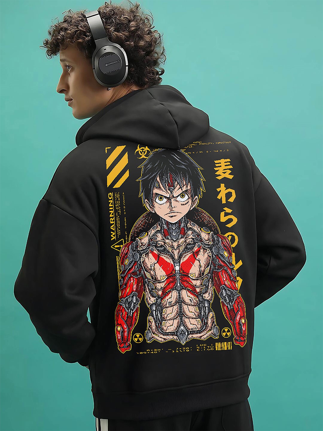 

RARESCAPE Men Graphic Printed Hood Cotton Pullover Sweatshirt, Black