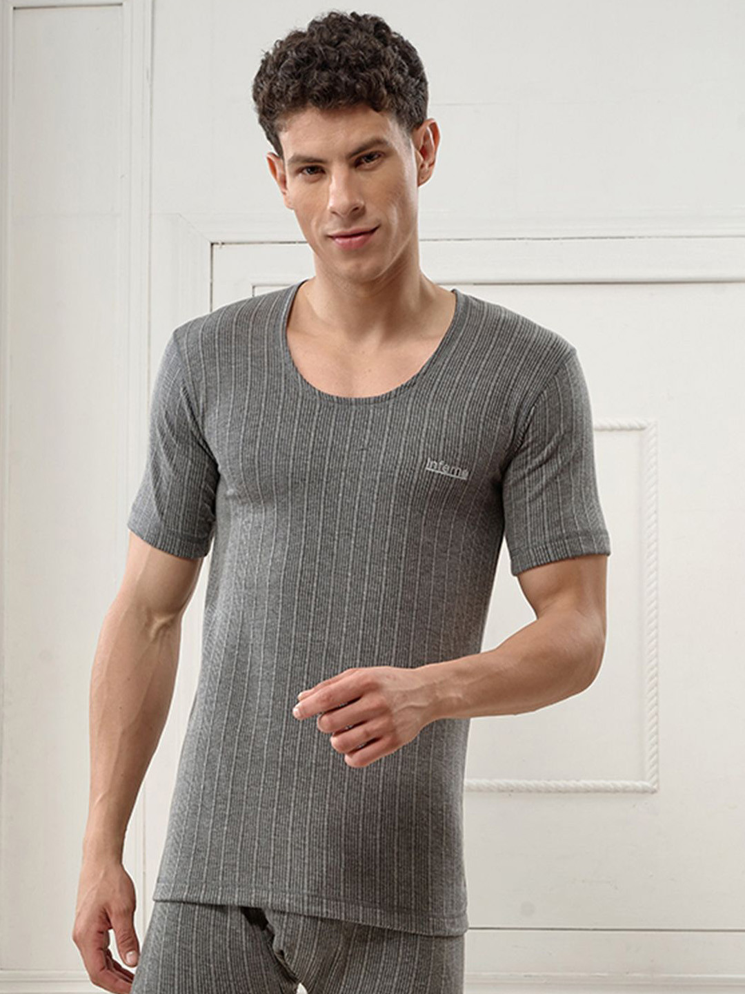 

INFERNO Men Round Neck Halfslevee Thermal Vest, Charcoal