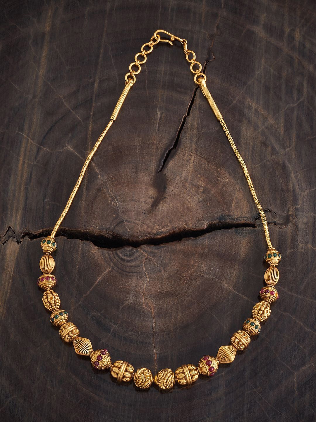 

Kushal's Fashion Jewellery 92.5 Pure Silver Gold-Plated Stone Studded Temple Necklace