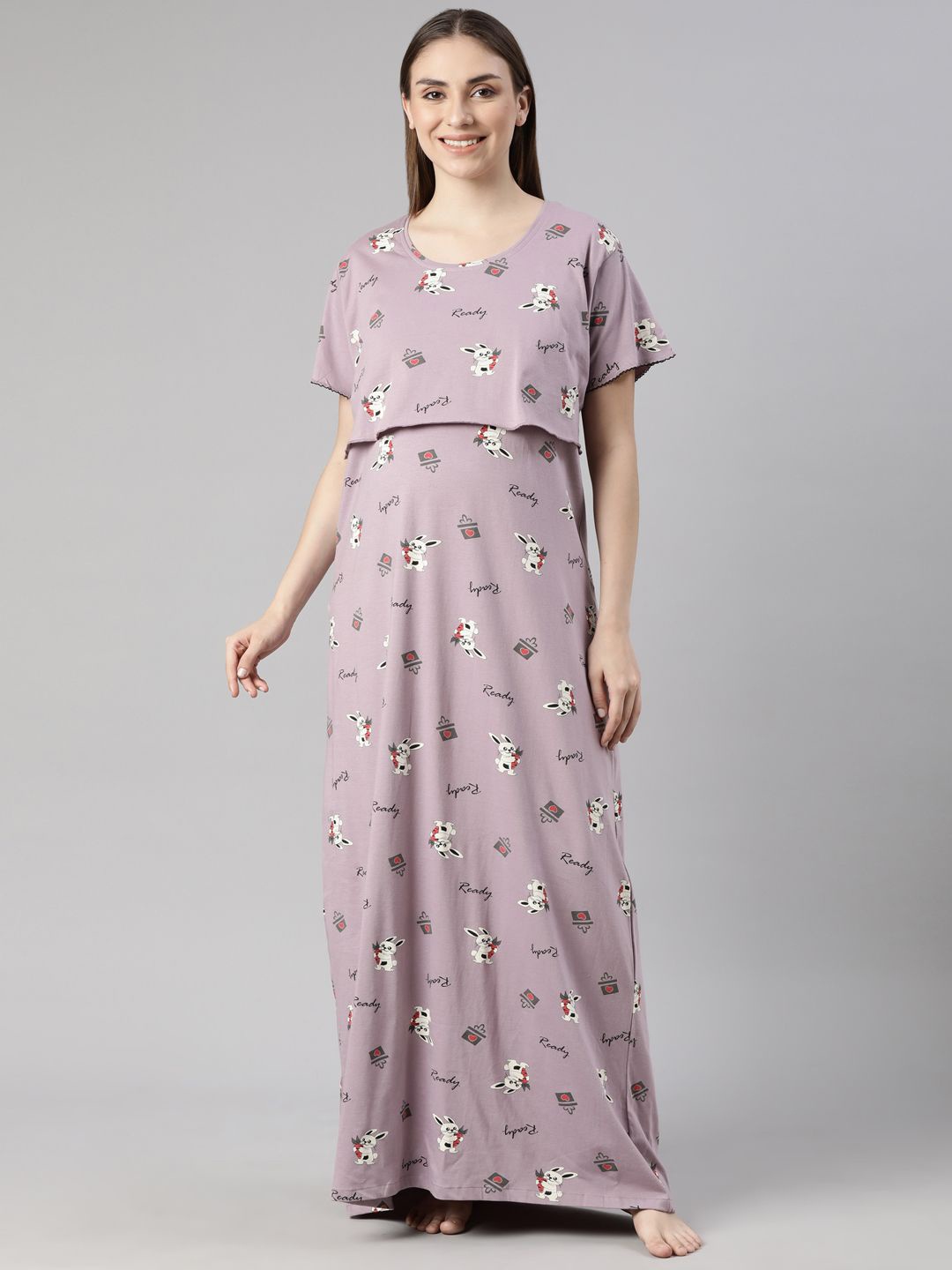 

THE MAMA KLUB Printed Maxi Nightdress, Violet