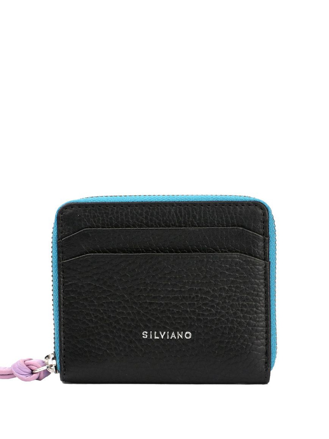 

SILVIANO Unisex Textured Leather Zip Around Wallet, Black