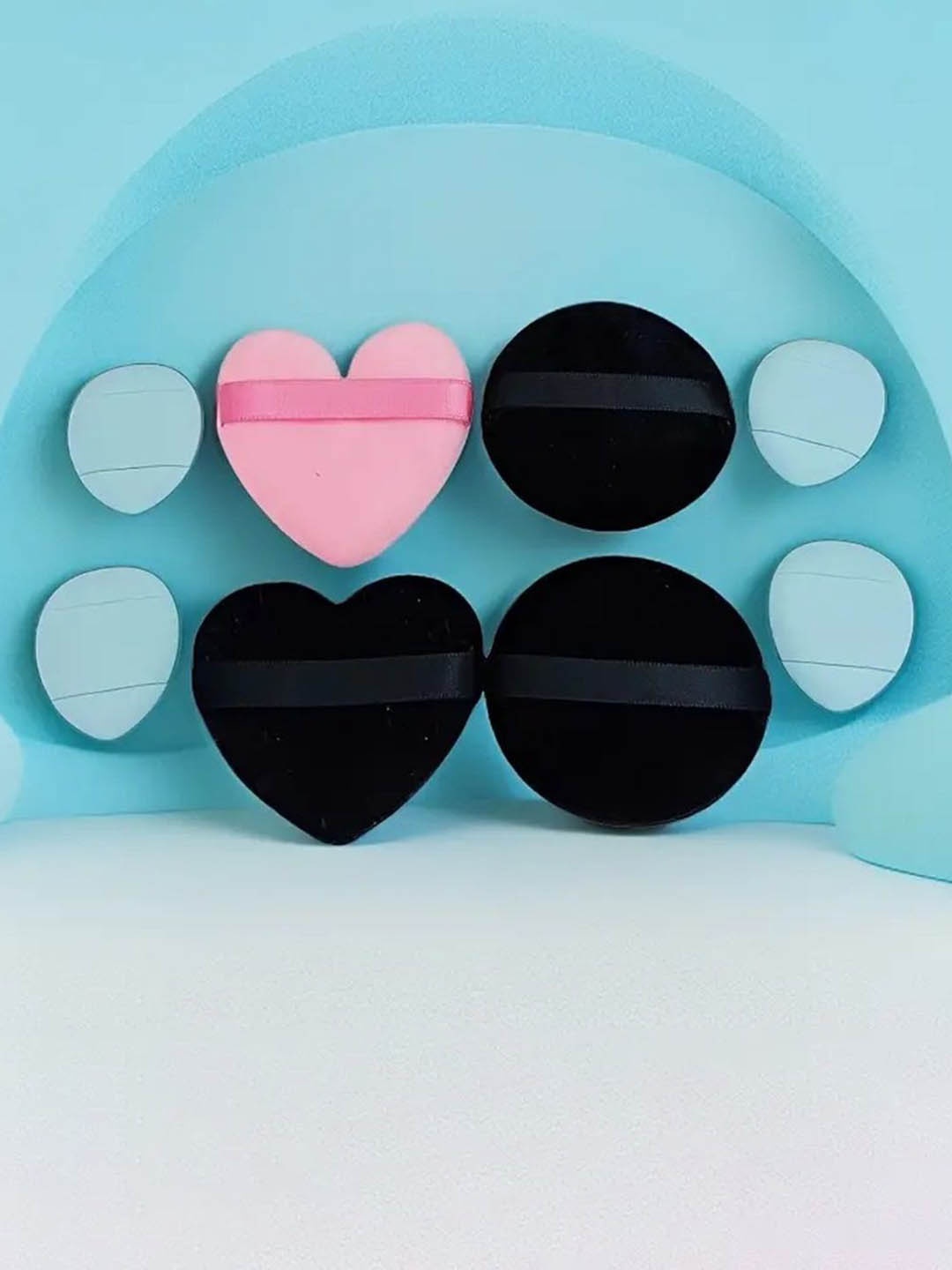 

Facejewel Set Of 8 Velvet Heart-Shaped Makeup Sponge & Round Puff With Finger Puff, Blue