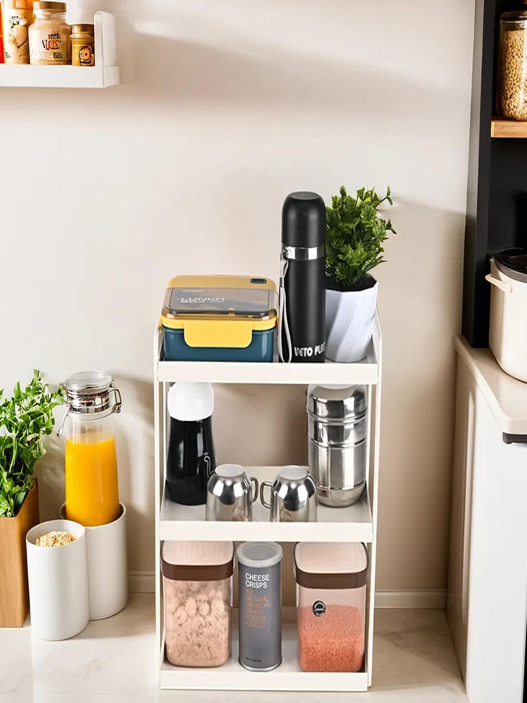 

Kuber Industries White 3-Tired Metal Storage Rack