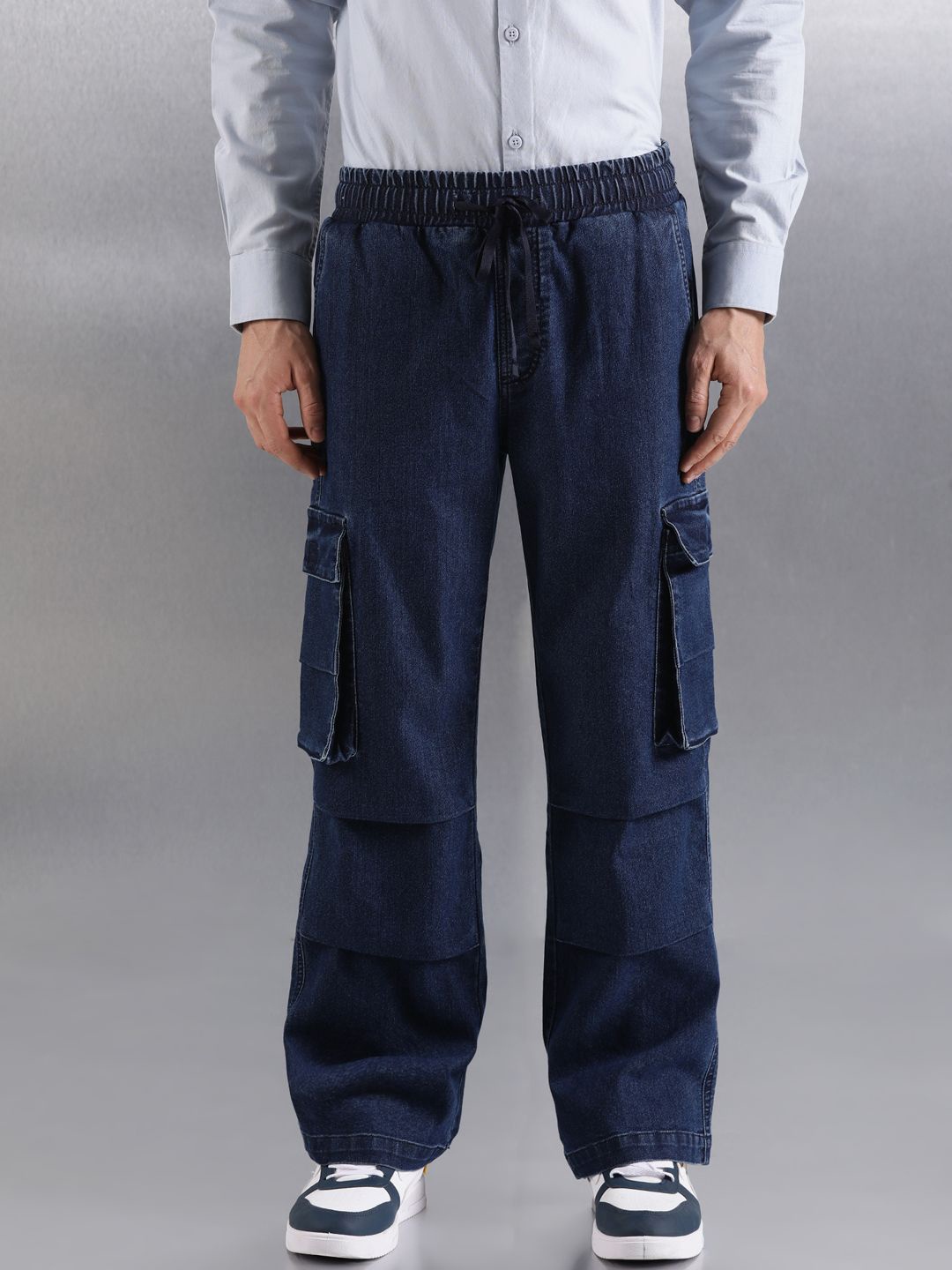 

Breakbounce Men Relaxed Loose Fit Cargos Trousers, Navy blue