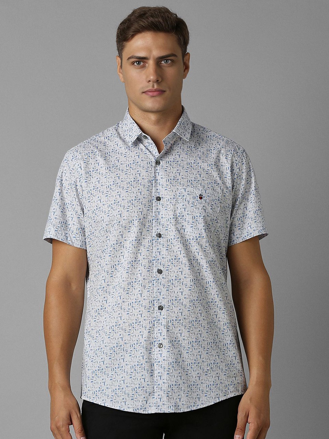 

Louis Philippe Sport Men Spread Collar Micro Ditsy Printed Cotton Slim Fit Casual Shirt, White