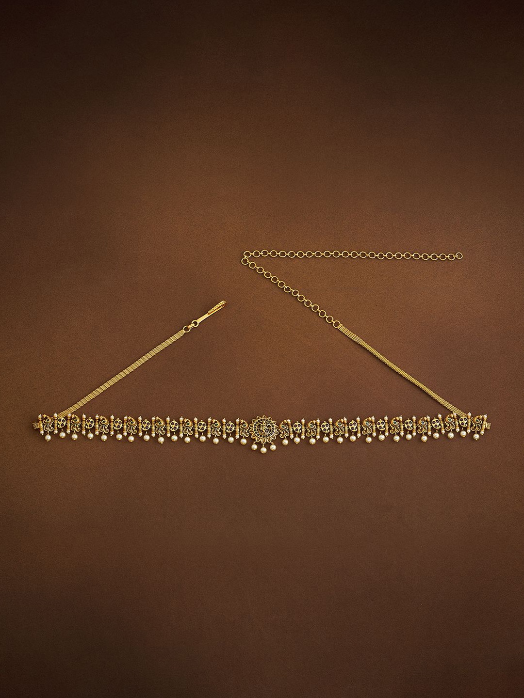 

Kushal's Fashion Jewellery Gold-Plated Ruby Studded & Beaded Antique Waist Chain