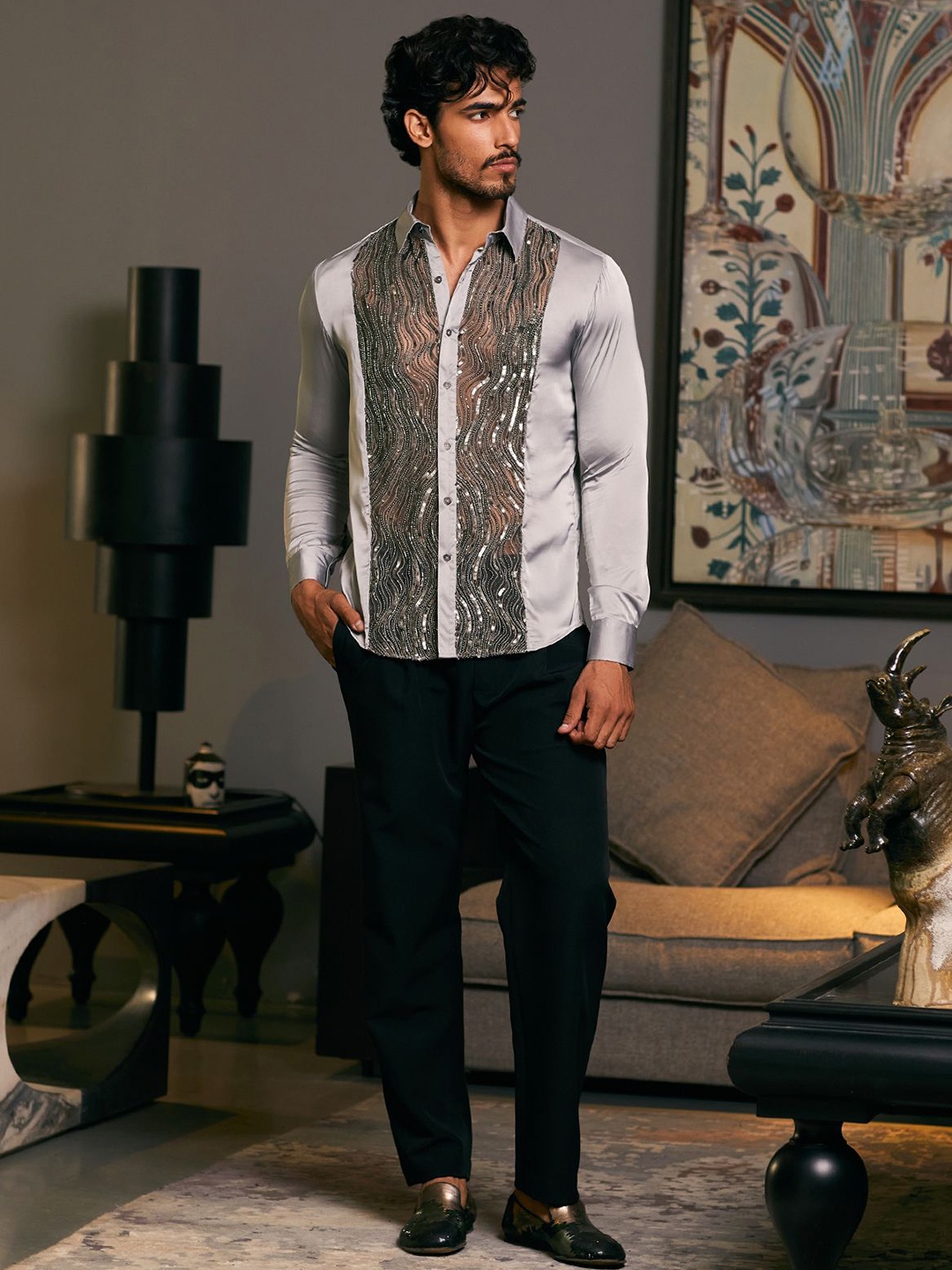 

Siddartha Tytler Men Spread Collar Abstract Printed Cotton Casual Shirt, Grey