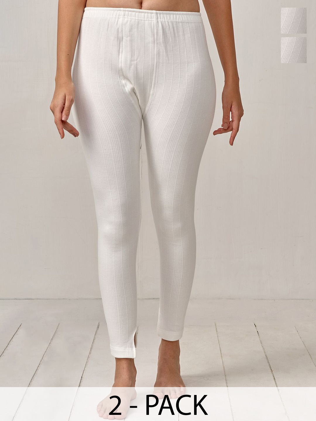 

INFERNO Pack of 2 Women Combed Cotton Thermal Bottom, White
