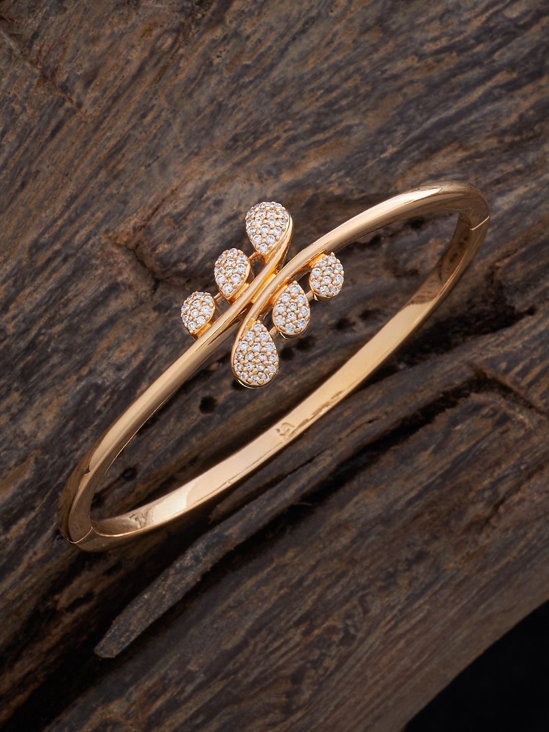 

Kushal's Fashion Jewellery Gold-Plated Cubic Zirconia Studded Kada Bracelet