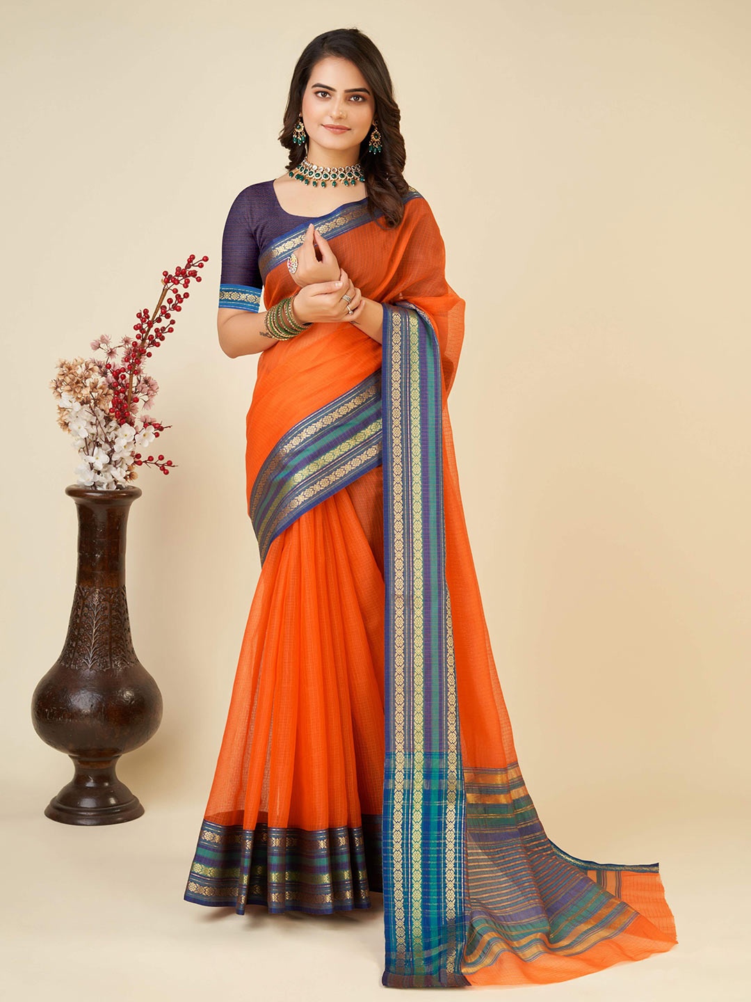 

Kriyansh Woven Design Zari Banarasi Saree, Orange