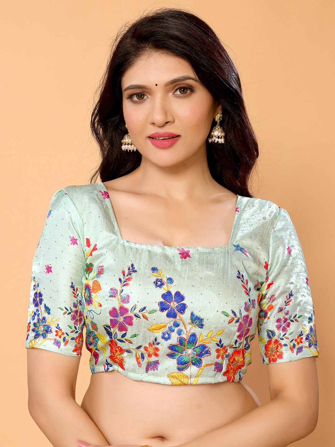 

ALAGINI Digital Printed Silk Saree Blouse, Grey