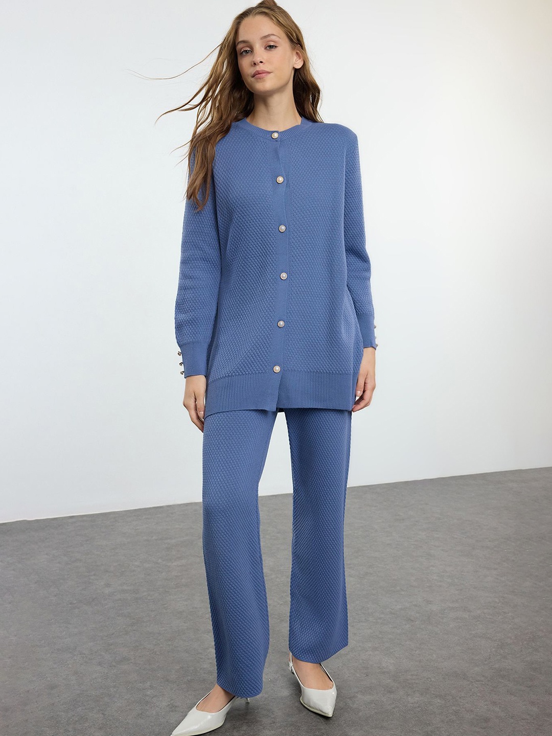 

Trendyol Self-Design Top & Trouser Co-Ords, Blue