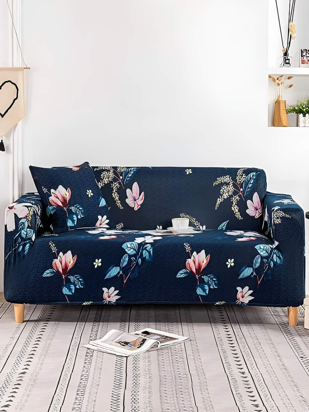 

Story@home Navy Blue & White Printed 3 Seater Stretchable Sofa Cover With Arms