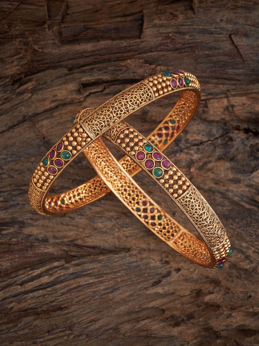

Kushal's Fashion Jewellery Set Of 2 Gold Plated Ruby Stone Studded Bangles