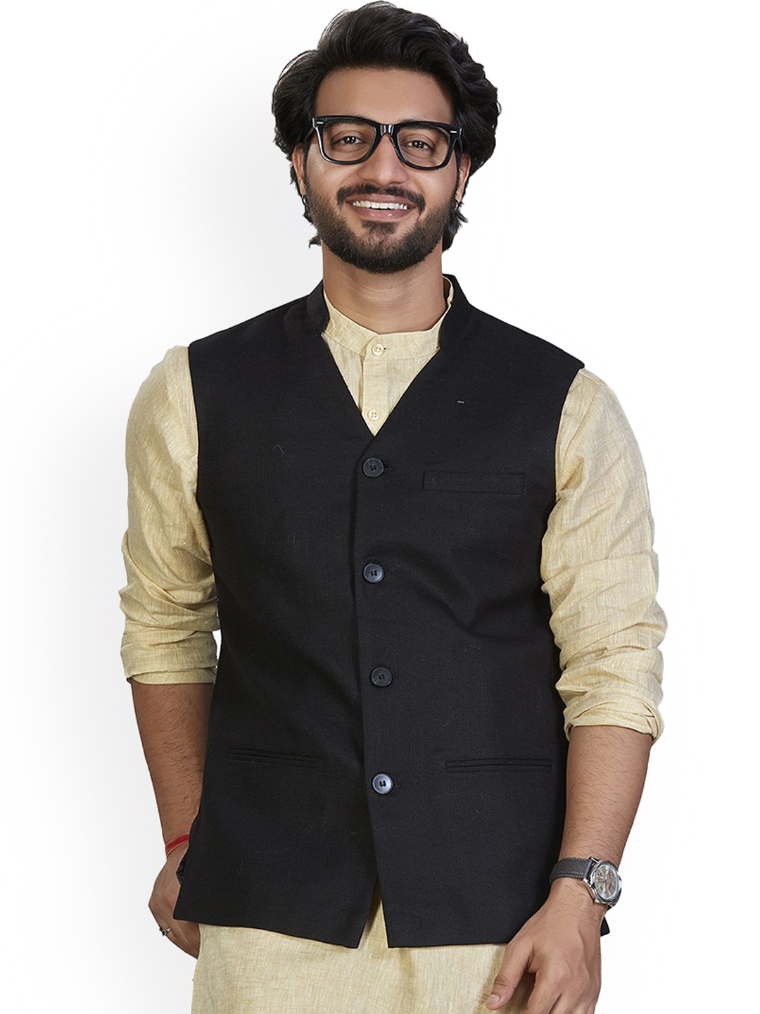 

Authentics Woven Nehru Jackets, Black