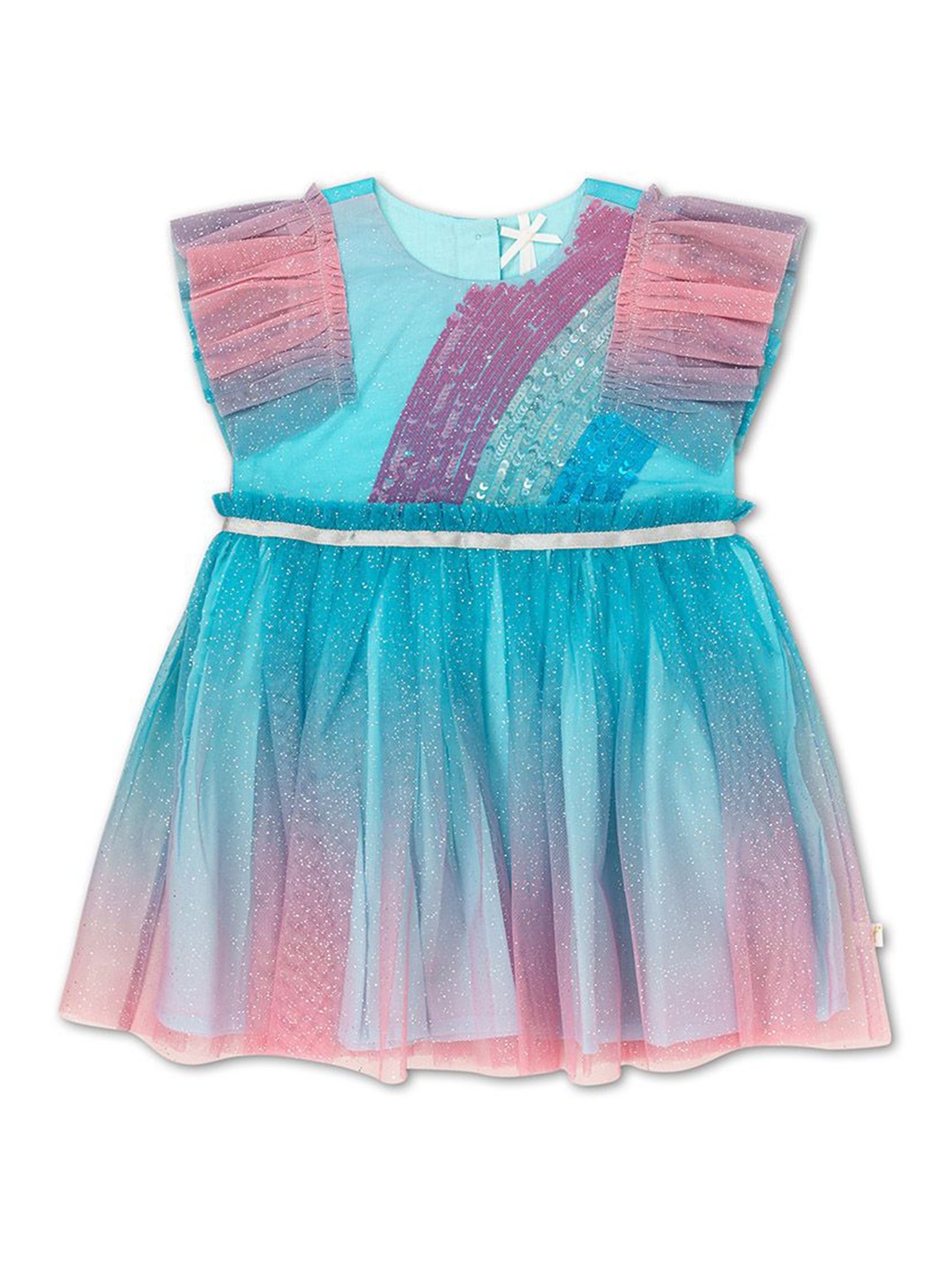 

H By Hamleys Girls Colourblocked Sequined Fit & Flare Midi Dress, Blue