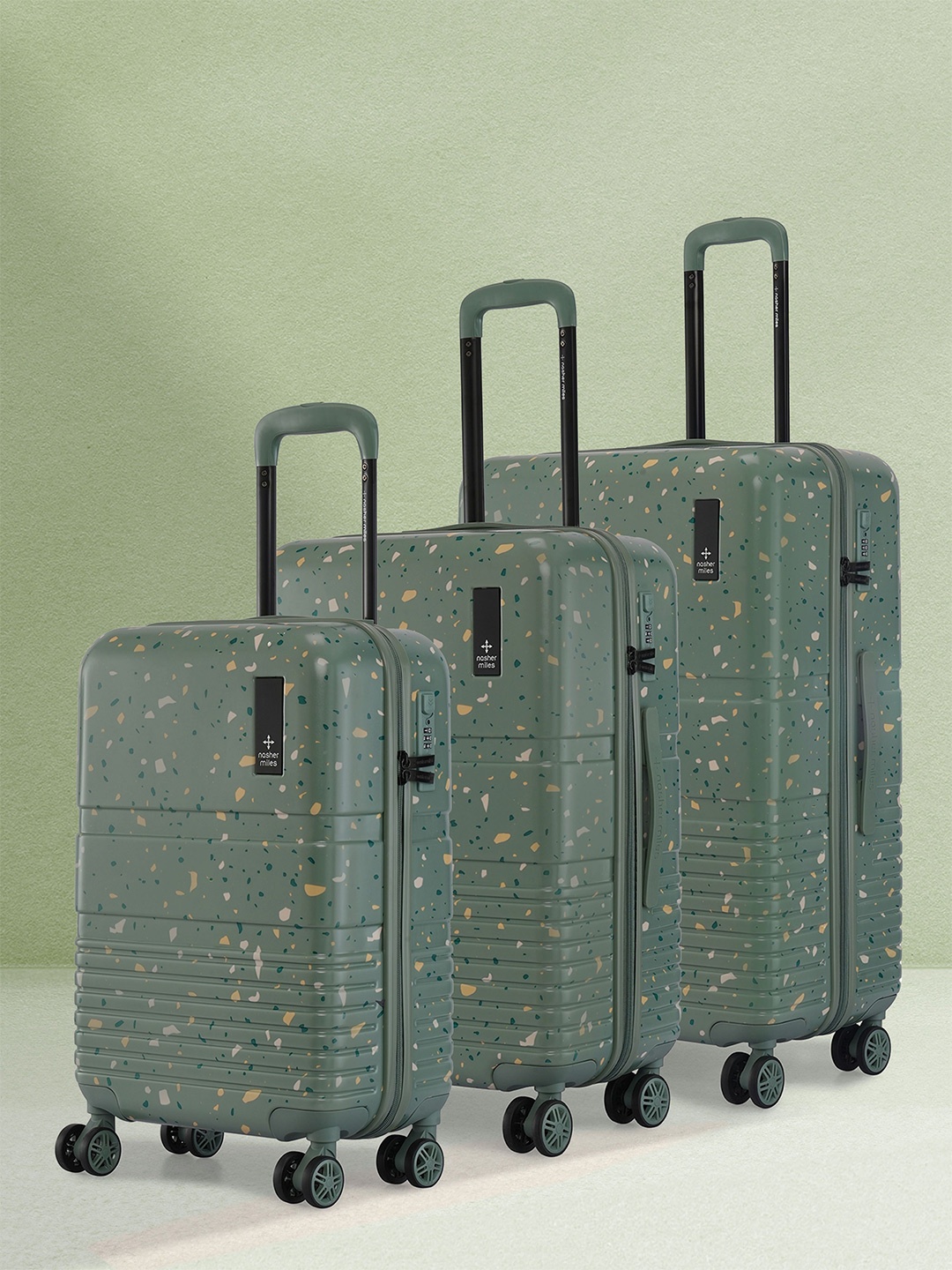 

Nasher Miles Terrazzo Polycarbonate Green Trolley Bag Set 3 S/M/L 55-65-75cm