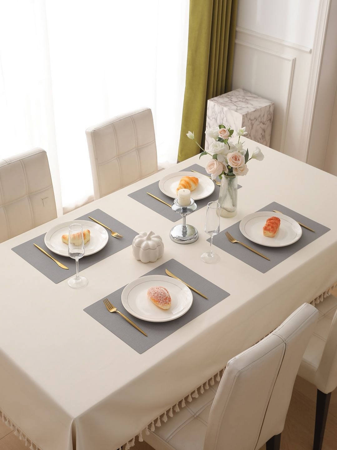 

HOKIPO 4-Pcs Grey Textured Rectangular Table Placemats