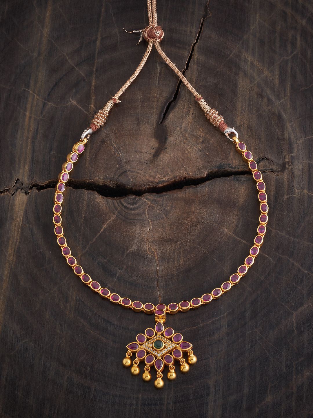 

Kushal's Fashion Jewellery Silver Gold-Plated Stone Studded Temple Necklace