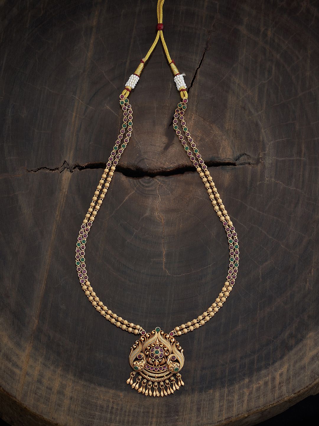

Kushal's Fashion Jewellery Copper Gold-Plated Stones Studded Antique Necklace