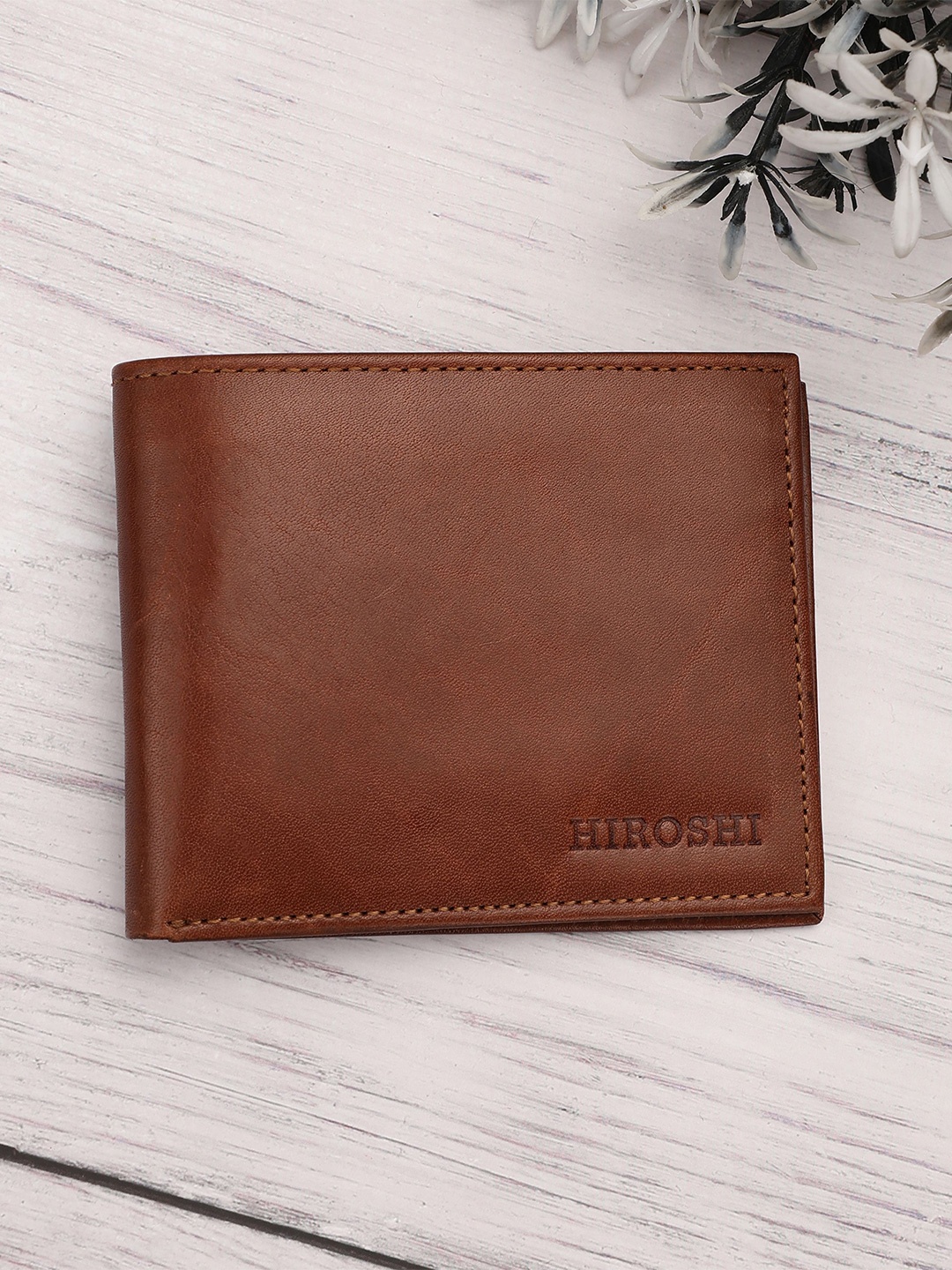 

HIROSHI Men Leather Two Fold Wallet, Brown