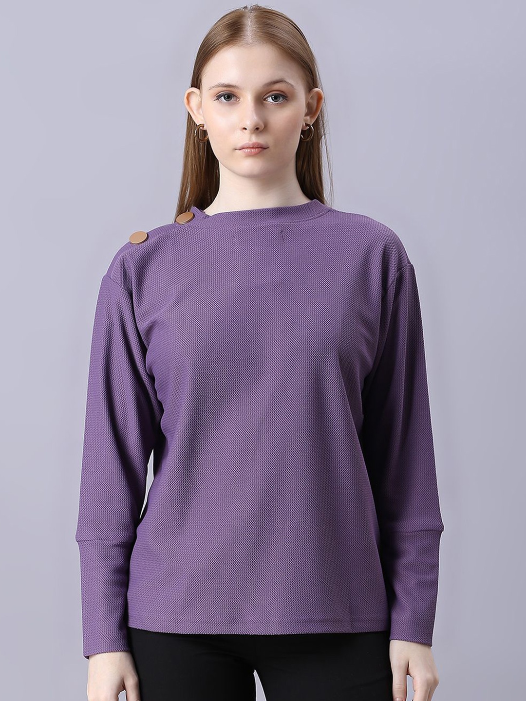 

Autumn Hues Women Embellished Round Neck Top, Purple