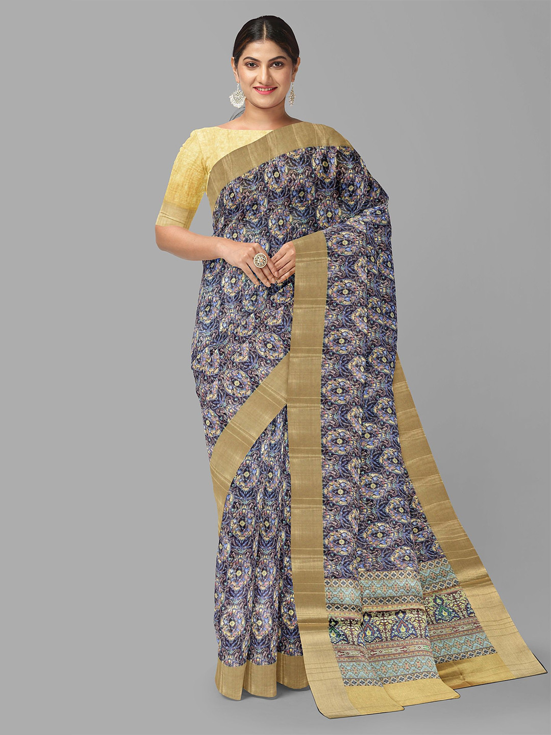 

The Chennai Silks Floral Printed Zari Saree, Blue