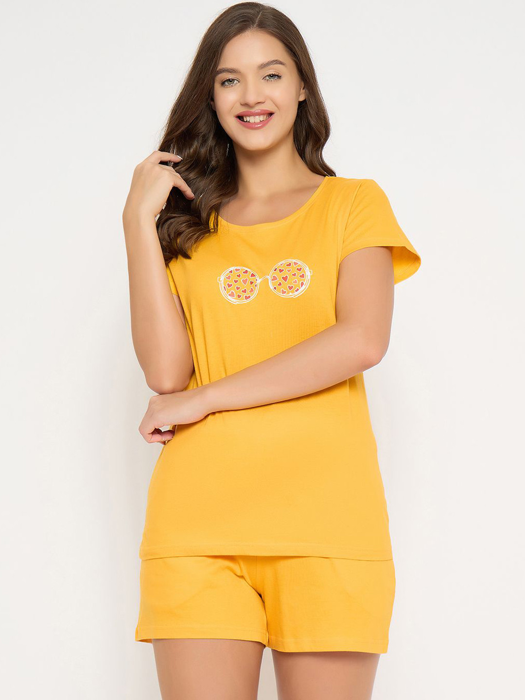 

Clovia Women Graphic Printed Night suit, Yellow