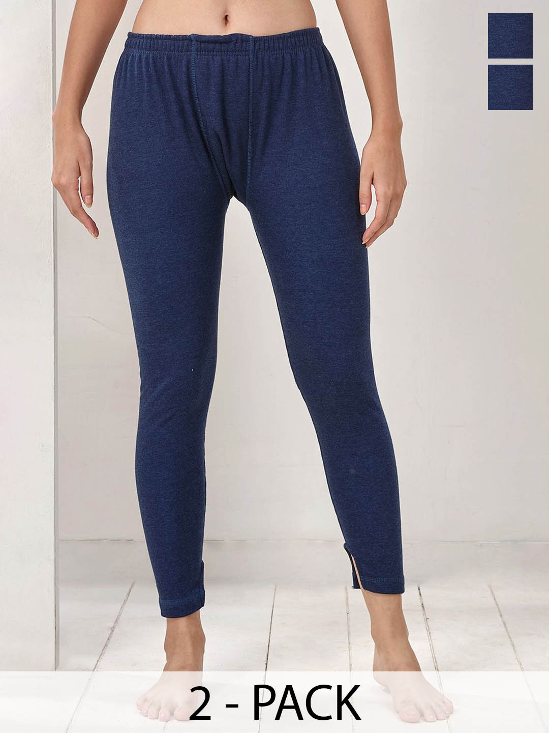 

INFERNO Women Pack of 2 Mid Rise Thermal Bottom with Fleeced Linning, Navy blue