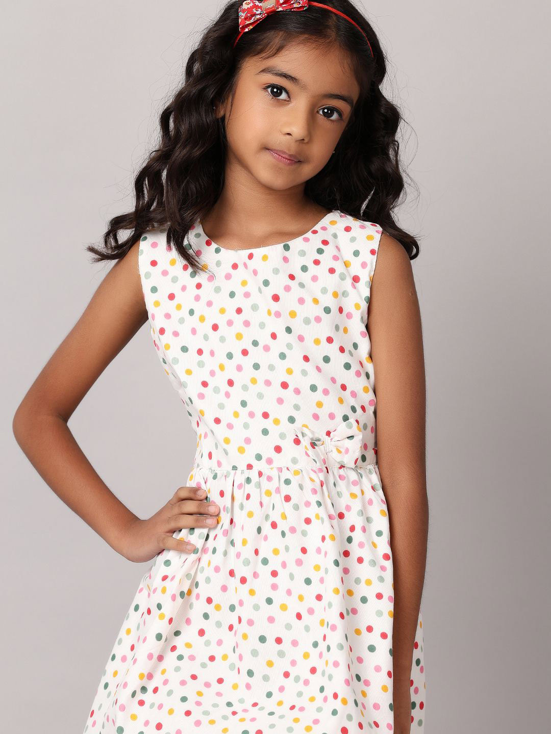 

V-Mart Polka Dot Printed Fit & Flare Cotton Dress, White