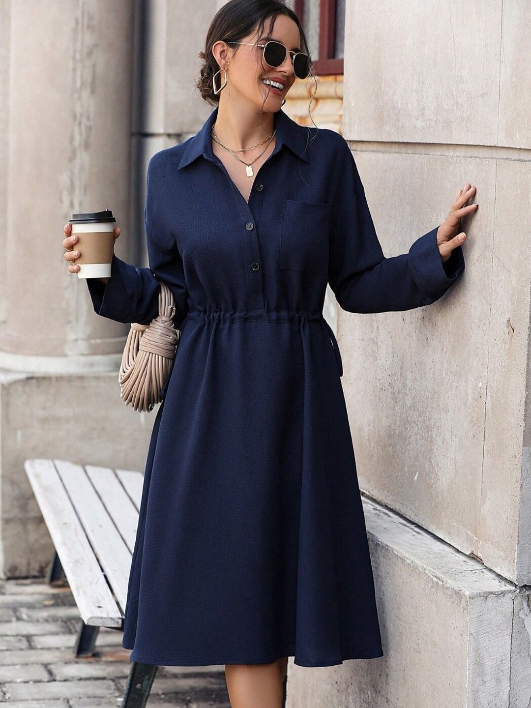 

KPOP Women A-Line Dress, Navy blue