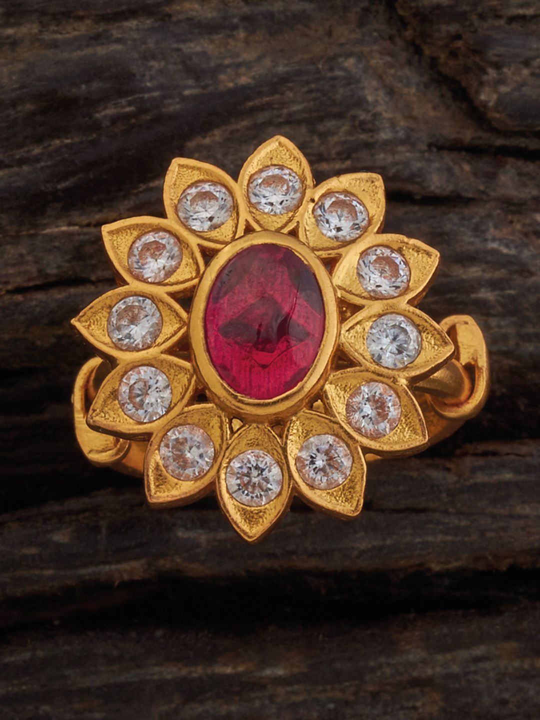 

Kushal's Fashion Jewellery 92.5 Pure Silver Gold-Plated Ruby Studded Finger Ring