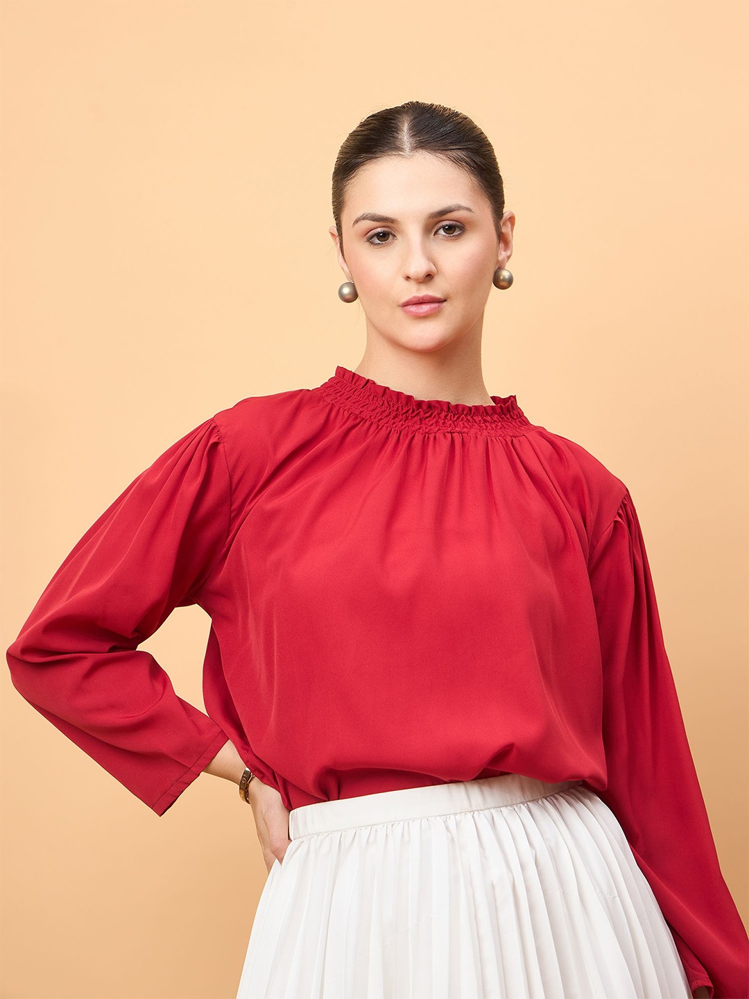 

NEESH Women Solid Round Neck Top, Red