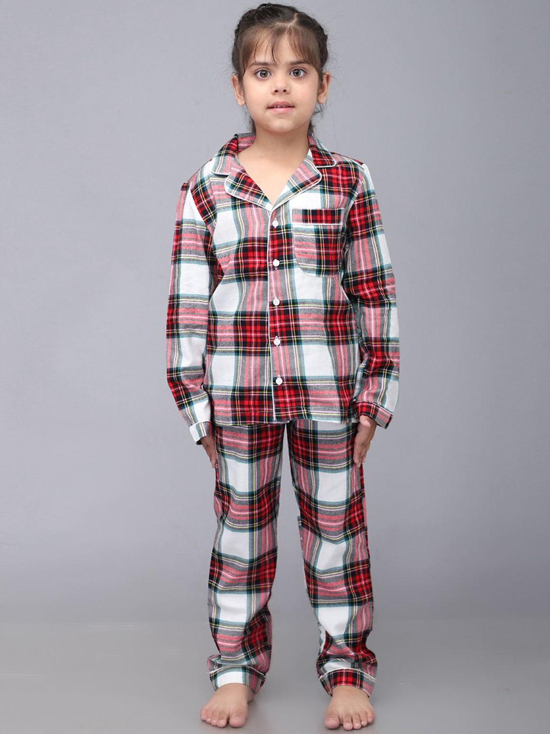 

Biglilpeople Kids Checked Pure Cotton Night suit, Red