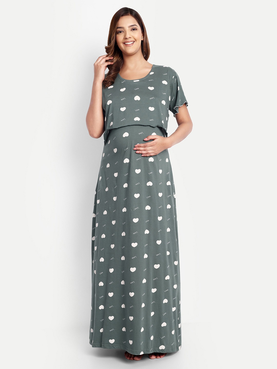 

THE MAMA KLUB Printed Maxi Nightdress, Green