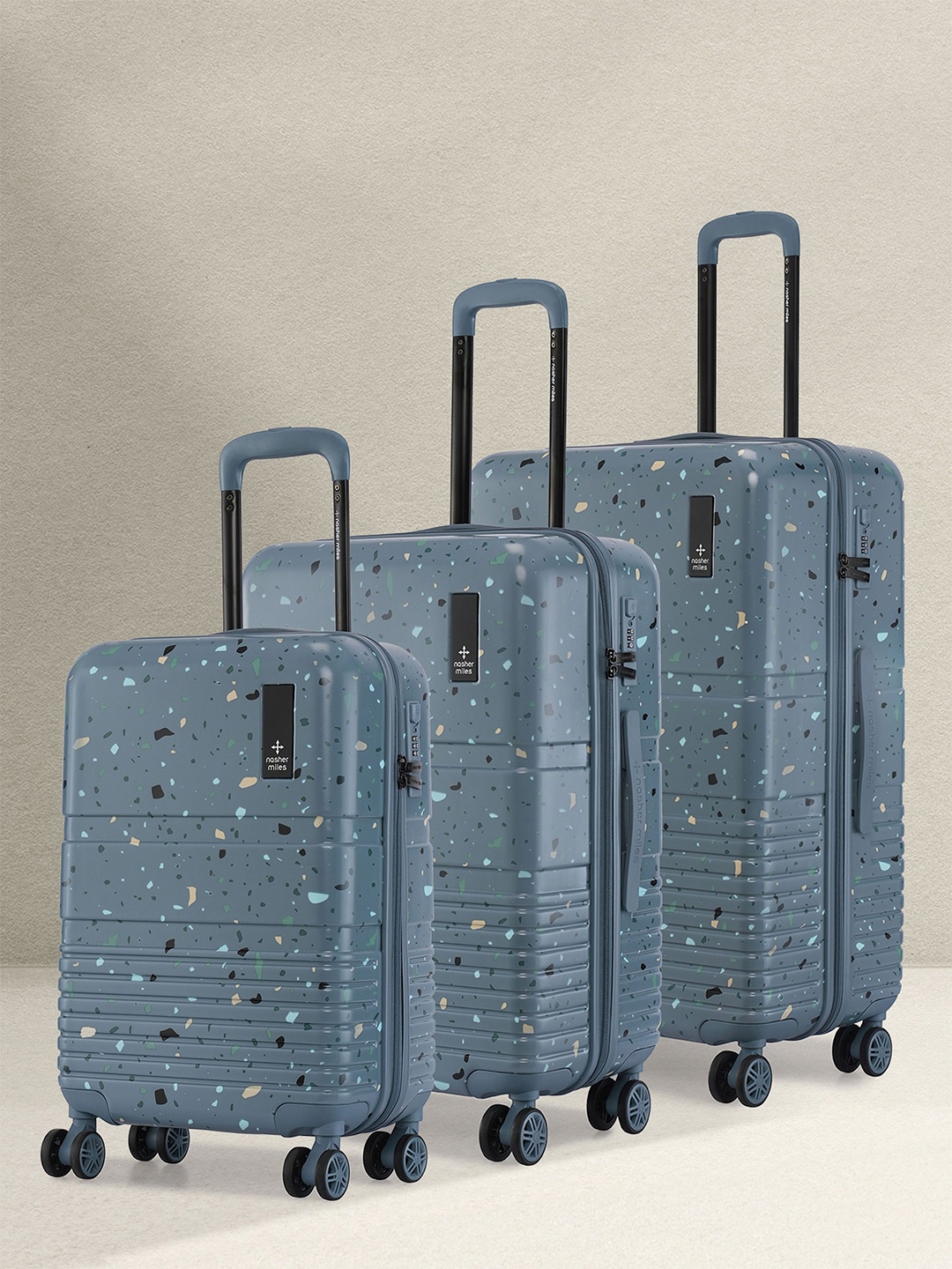 

Nasher Miles Set of 3 Printed Hard-Sided Trolley Bag, Blue